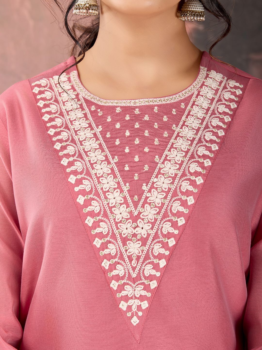 Dhiyona PD Women Floral Embroidered Chanderi Cotton Straight Kurta With Trousers & Dupatta