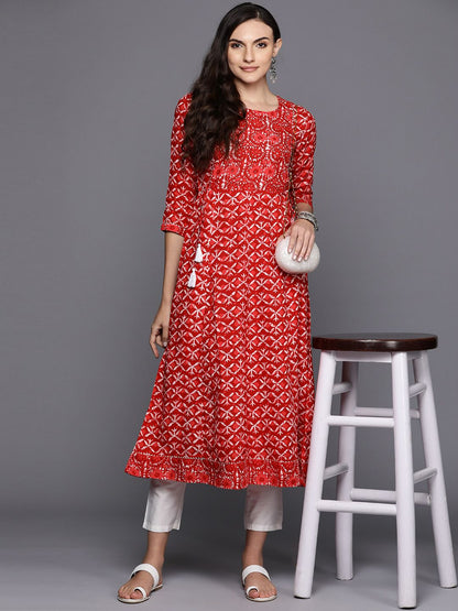 Dhiyona IE Ethnic Motifs Printed Sequinned Detail A-Line Kurta