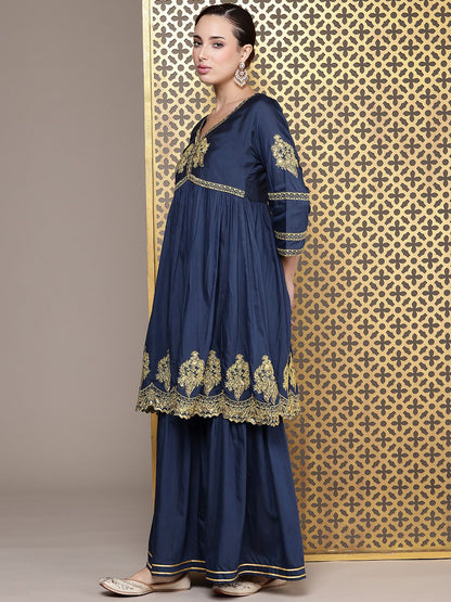 Dhiyona PD Women Jashn Ethnic Motifs Embroidered Zari Work Kurta with Salwar & Dupatta