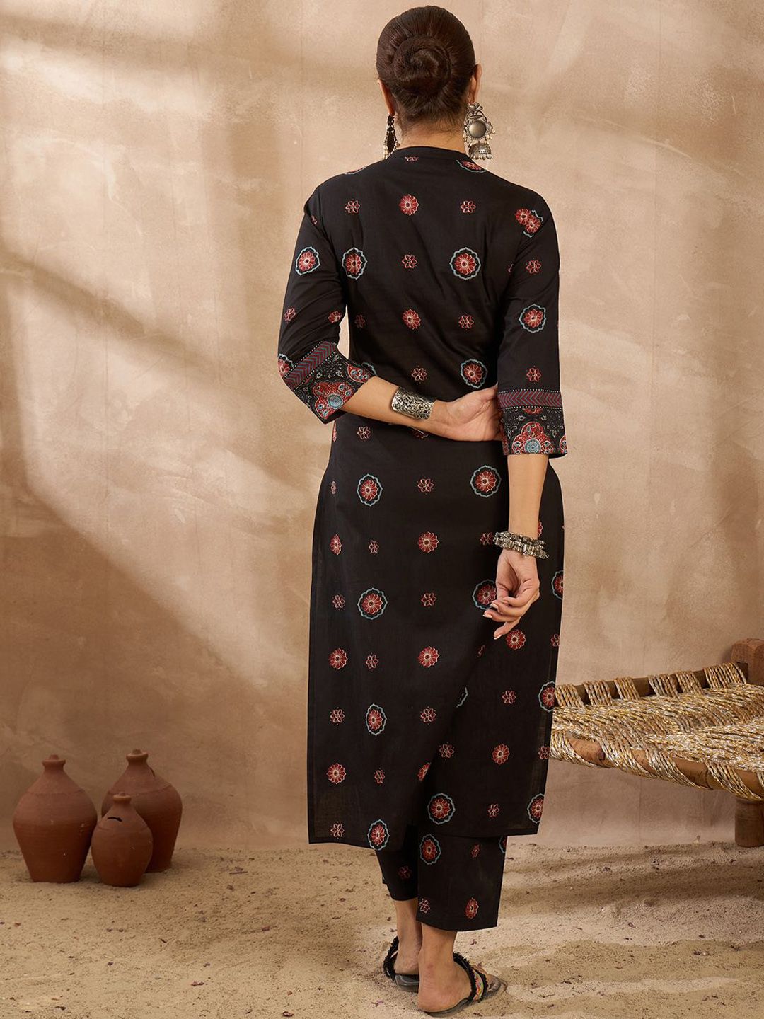 Dhiyona IE Printed Pure Cotton Round Neck Tunic With Trousers Co-Ords