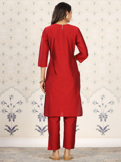 Dhiyona OD  Floral Embroidered Yoke Sequined Straight Kurta with Trousers