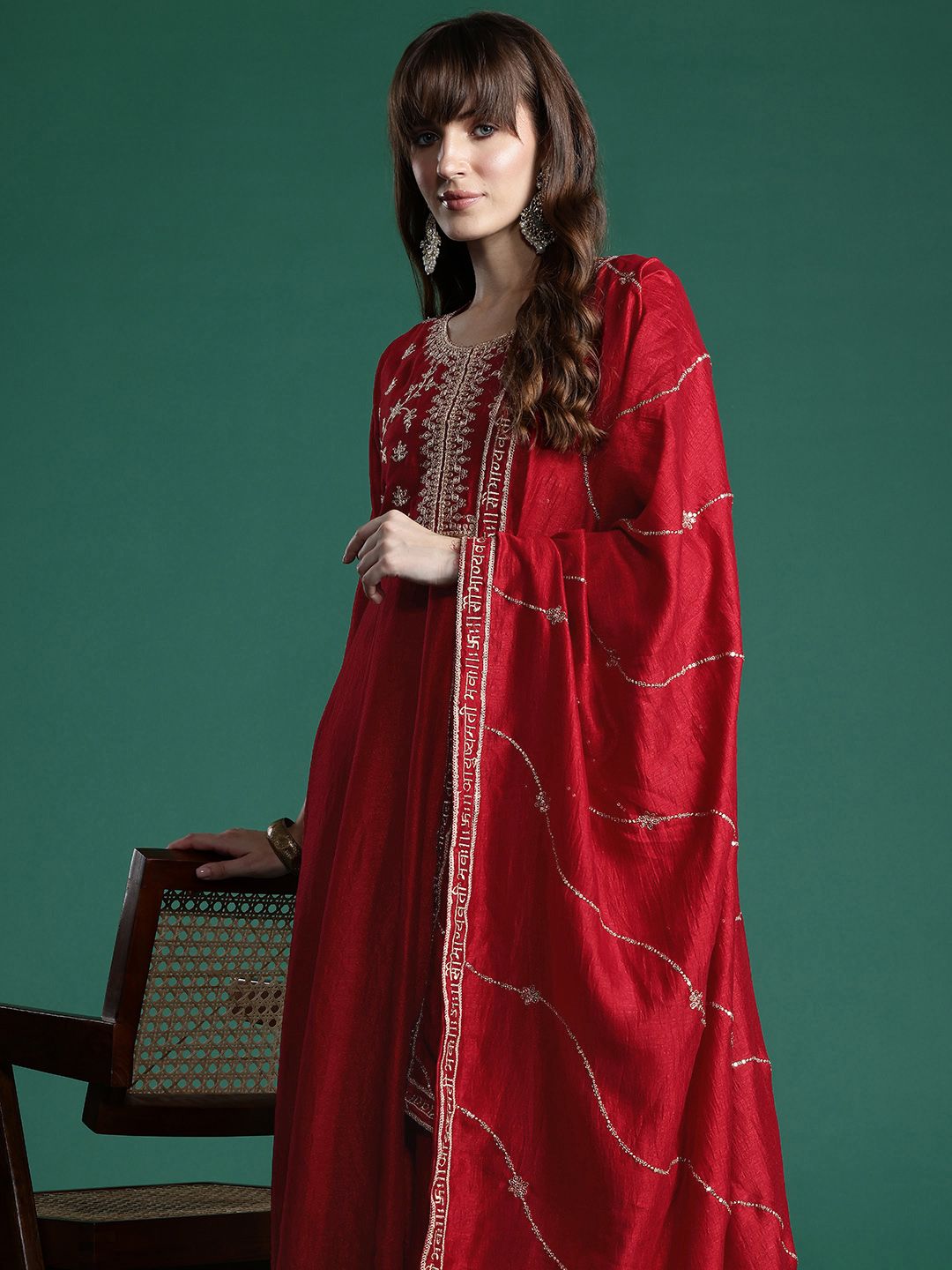 Dhiyona IE Ethnic Motifs Zari Embroidered Kurta With Trousers & Dupatta