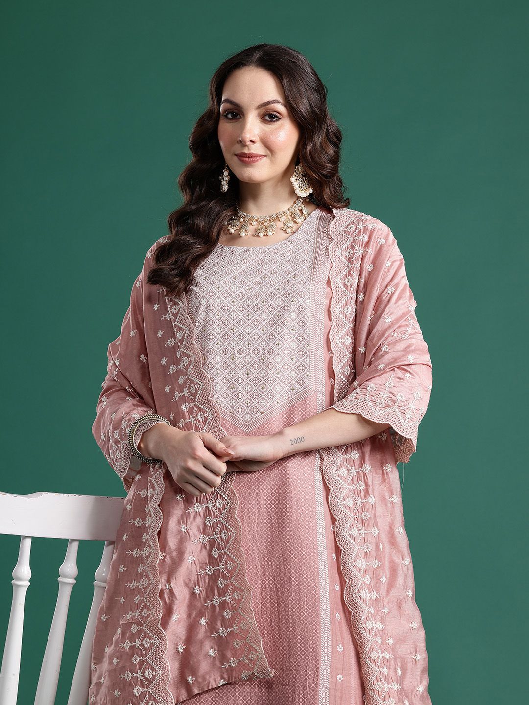 Ethnic Motifs Regular Kurta with Trousers & Dupatta