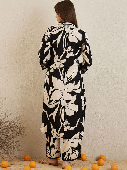 Dhiyona IE Floral Printed Three-Quarter Sleeves Tunic With Trouser