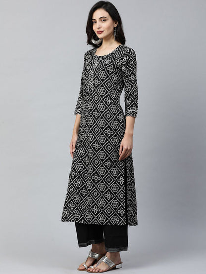 Dhiyona IE Women Black & White Printed Straight Kurta