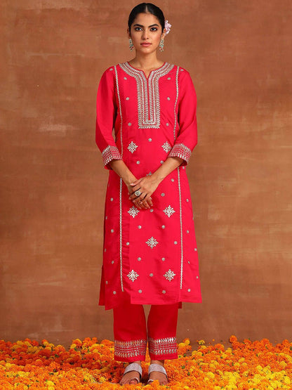 Ethnic Motifs Embroidered Regular Thread Work Kurta With Trousers & With Dupatta