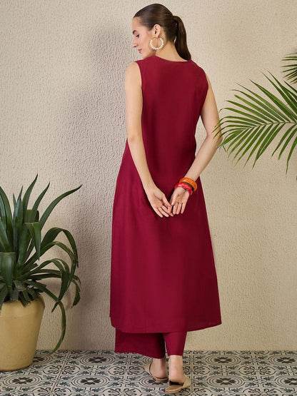 Dhiyona IE Women's Adults-Women Woven Design Embroidered Cotton A-Line Kurta with Palazzos