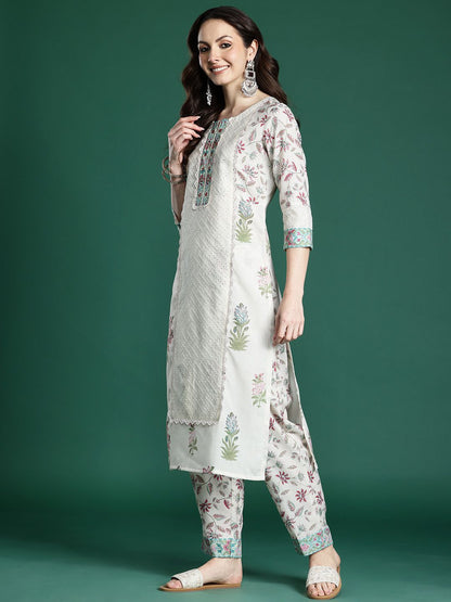 Dhiyona IE Floral Printed Panelled Kurta with Trousers & Dupatta