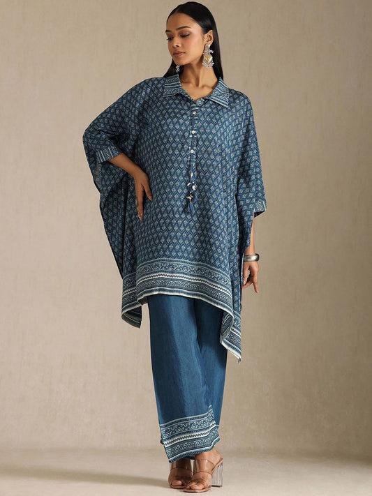 Dhiyona SO Women's Women Floral Printed Thread Work Kaftan Kurta with Trousers