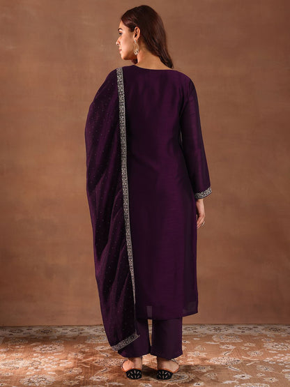 Dhiyona LB Women's Ethnic Motifs Embroidered Sequinned Straight Kurta with Trousers & Dupatta