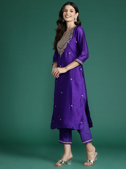 Dhiyona IE Women Ethnic Motifs Embroidered Sequinned Kurta with Trousers & Dupatta