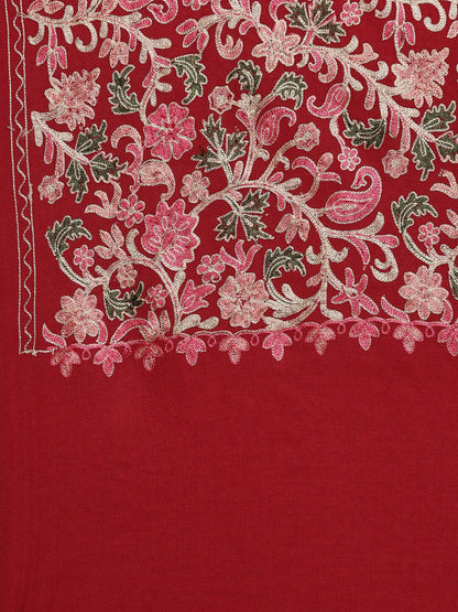 Dhiyona PA Women Maroon Nalki Hand Embroidered Woolmark Certified Pure Wool Shawl