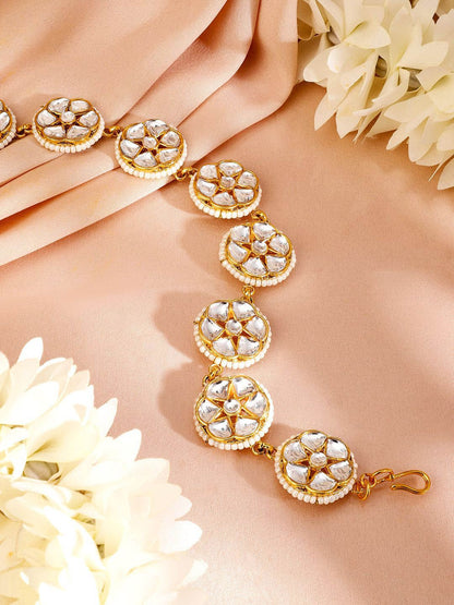 Dhiyona RJ Women's 18K Gold-Plated Kundan & Pearl Beaded Matha Patti Head Jewellery