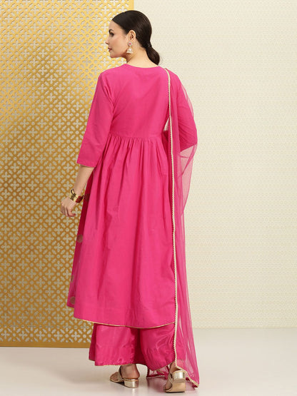 Dhiyona PD Women Women Angrakha Sequinned Pure Cotton Jashn Kurta with Skirt & Dupatta