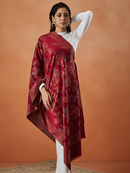 Dhiyona PA Floral Woven Design Fringed Shawl