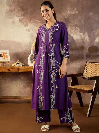 Women Printed Regular Beads and Stones Kurta with Palazzos