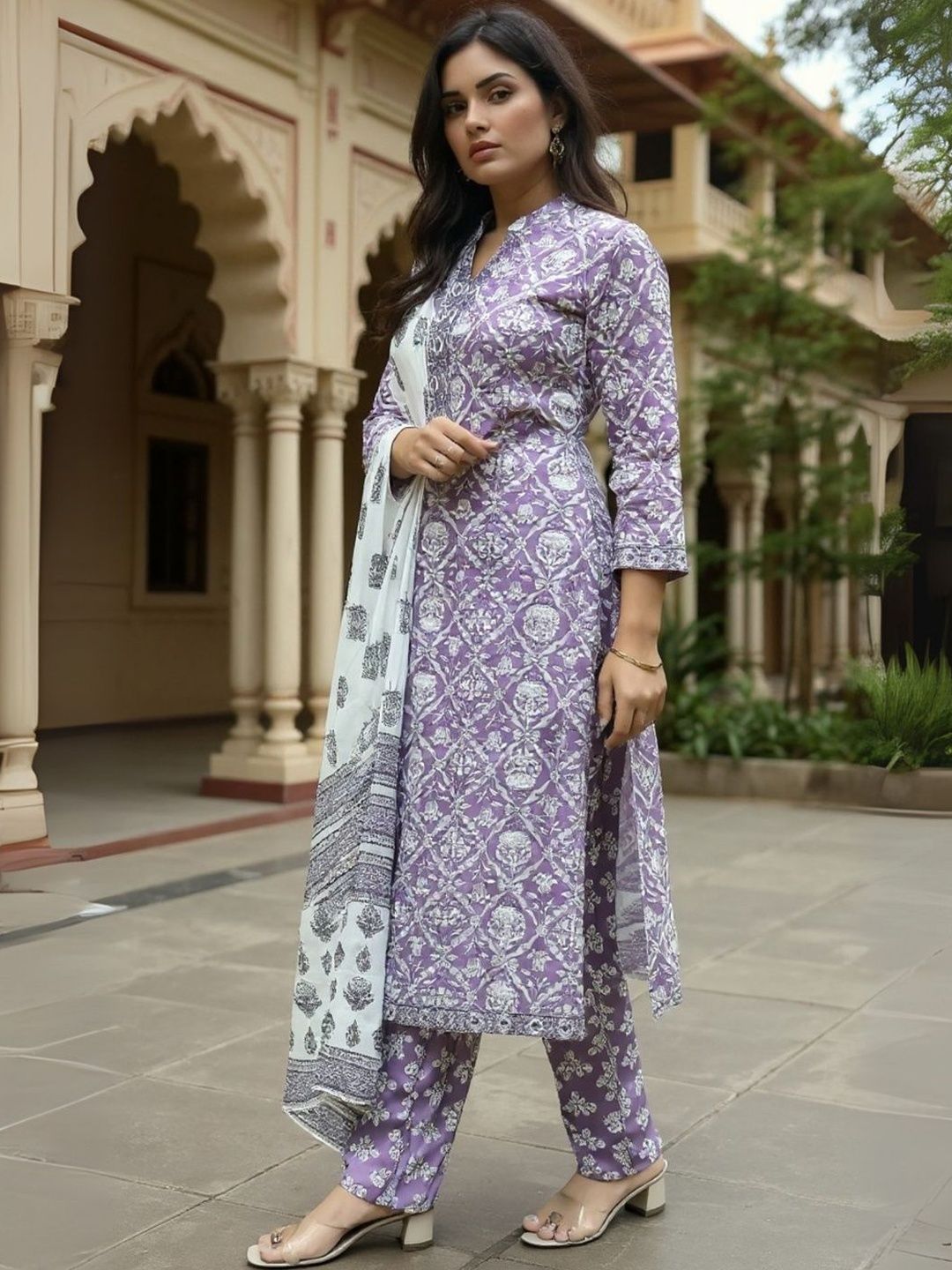 Women Ethnic Motifs Printed Regular Pure Cotton Kurta & Trousers With Dupatta