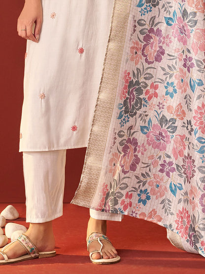 Women Floral Embroidered Regular Thread Work Kurta with Trousers & With Dupatta