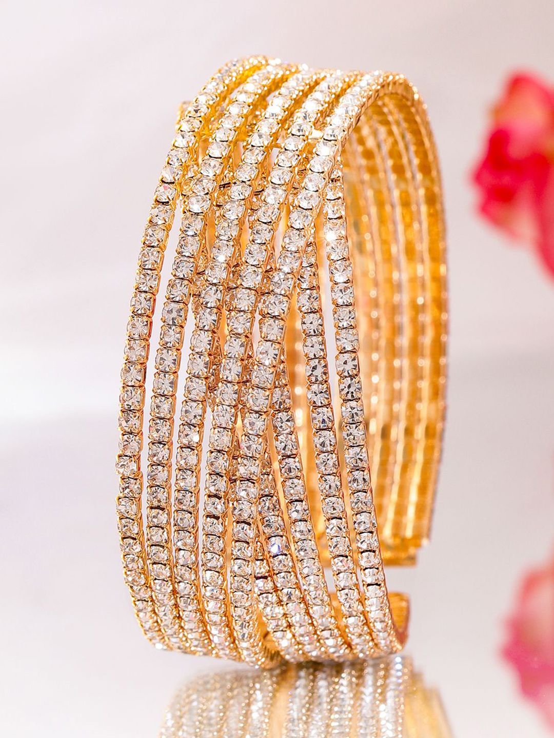 Dhiyona RJ Women's 18KT Gold-Plated Crystals Stone Studded Cuff Bracelet