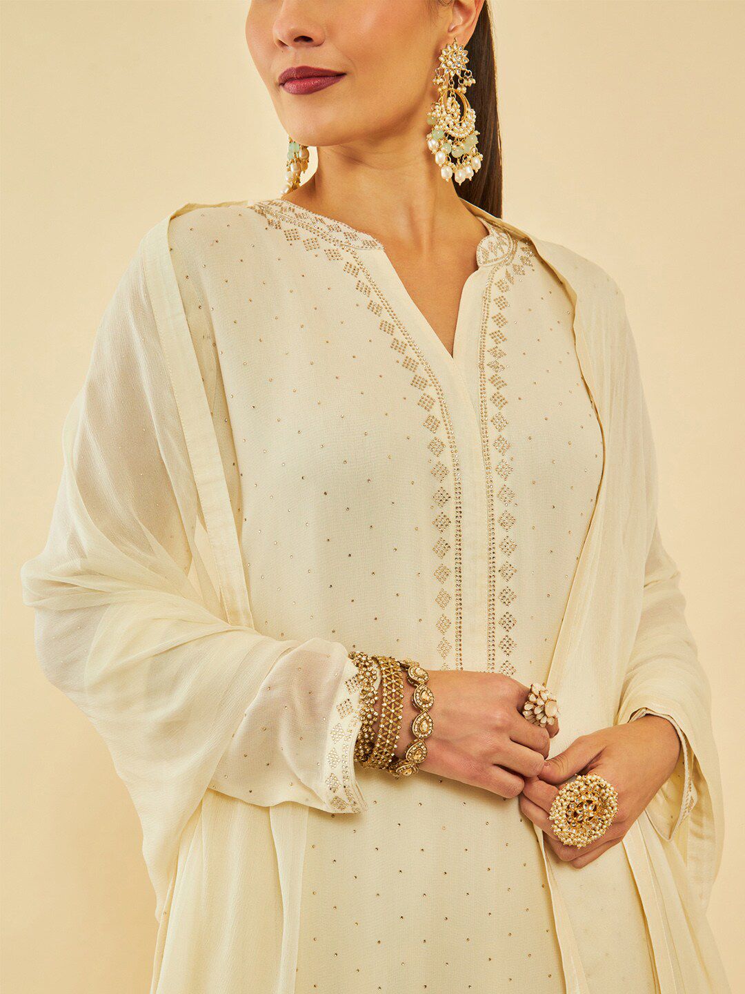 Dhiyona SO Women's Floral Printed Regular Beads and Stones Kurta with Dhoti Pant & With Dupatta