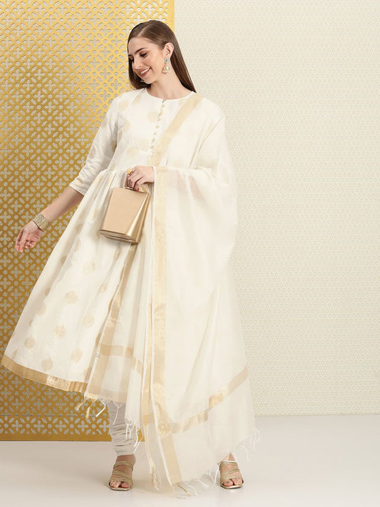 Dhiyona PD Women Women Jashn Paisley Sequinned Pure Cotton Kurta & Churidar With Dupatta