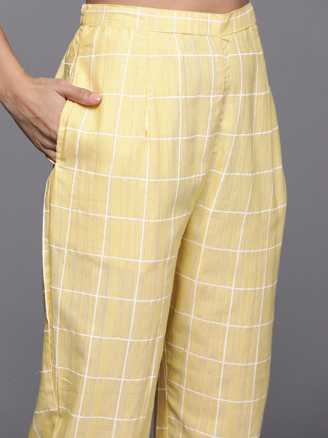 Yellow Floral Embroidered Thread Work Straight Kurta With Trousers & Dupatta