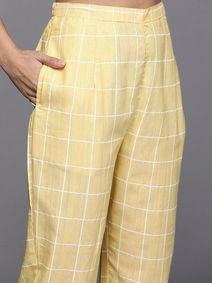 Yellow Floral Embroidered Thread Work Straight Kurta With Trousers & Dupatta