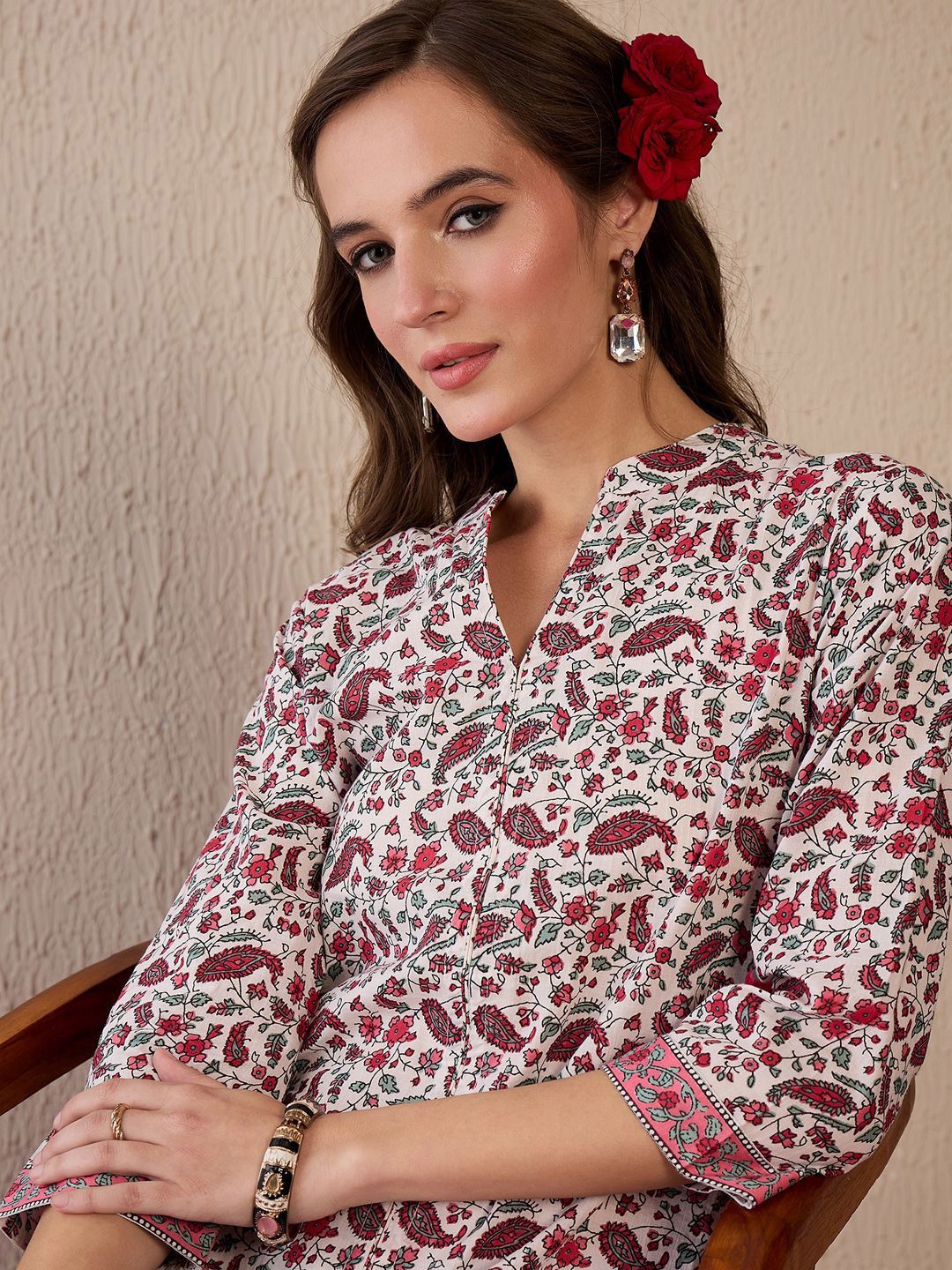 Dhiyona IE Women Ethnic Motifs Printed Regular Pure Cotton Kurta with Trousers