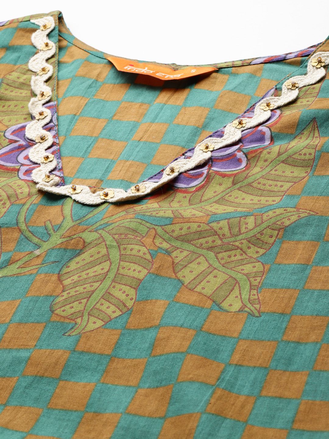 Printed Regular Beads and Stones Pure Cotton Kurta with Trousers & Dupatta