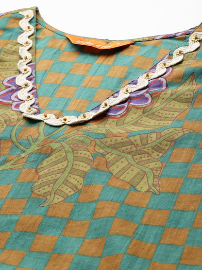 Printed Regular Beads and Stones Pure Cotton Kurta with Trousers & Dupatta