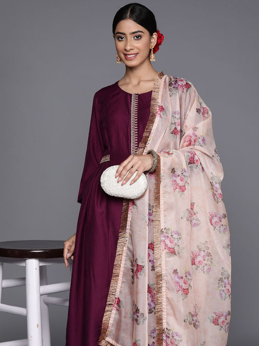 Dhiyona VA Women'sEthnic Motifs Zari Embroidered Regular Kurta With Trousers & Dupatta