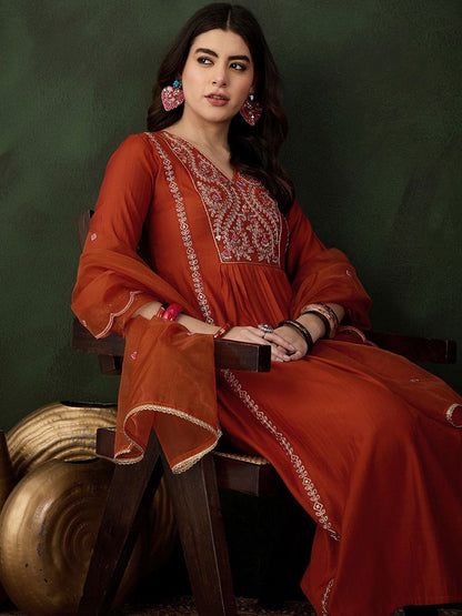 Dhiyona SN Women's Embroidered Kurta & Trouser With Dupatta Kurta Set