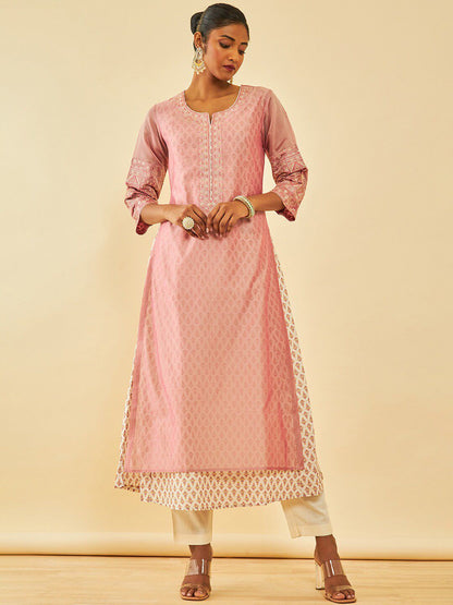 Dhiyona SO Women's Floral Printed Layered Thread Work Chanderi Silk Kurta with Trousers & With Dupatta