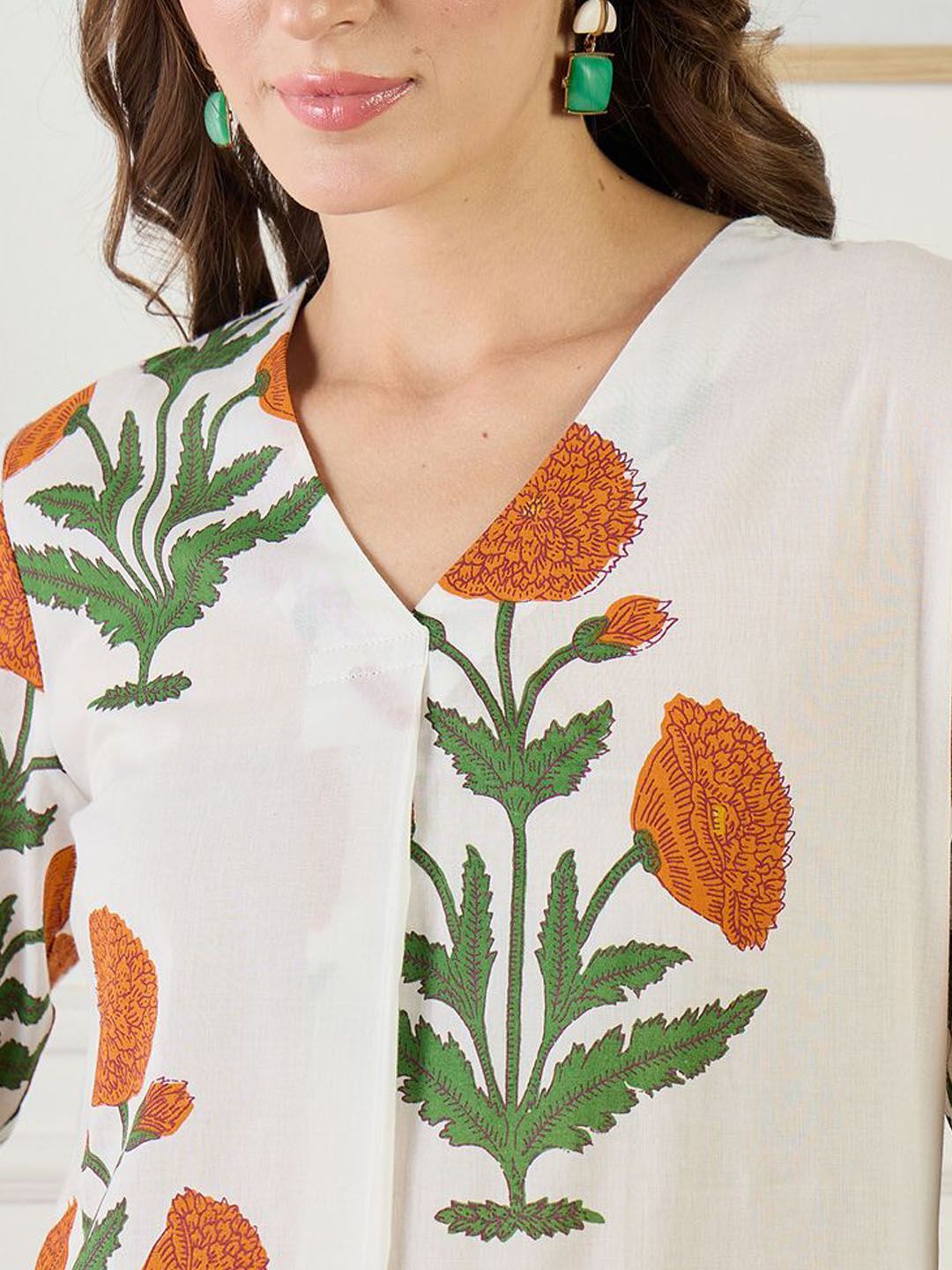 Floral Printed A-Line Pure Cotton Kurta With Trouser