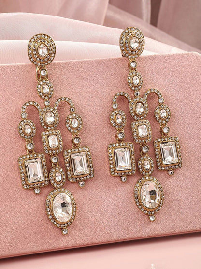 Dhiyona RJ Women's 22K Mehandi Gold-Plated Crystal White Cubic Zirconia Studded Chandelier Earrings
