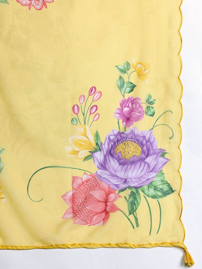 Floral Embroidered Thread Work Liva Kurta with Trousers & With Dupatta