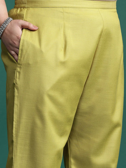 Dhiyona IE Plus Size Embroidered Empire Mirror Work Kurta With Trousers & Dupatta