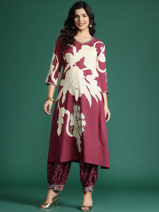 Floral Printed Sequinned Kurta with Salwar