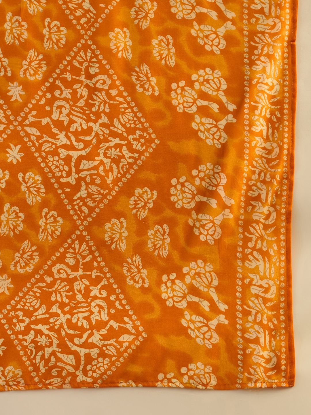 Dhiyona IE Mustard Yellow Floral Printed V-Neck Thread Work Kurta with Trousers & Dupatta