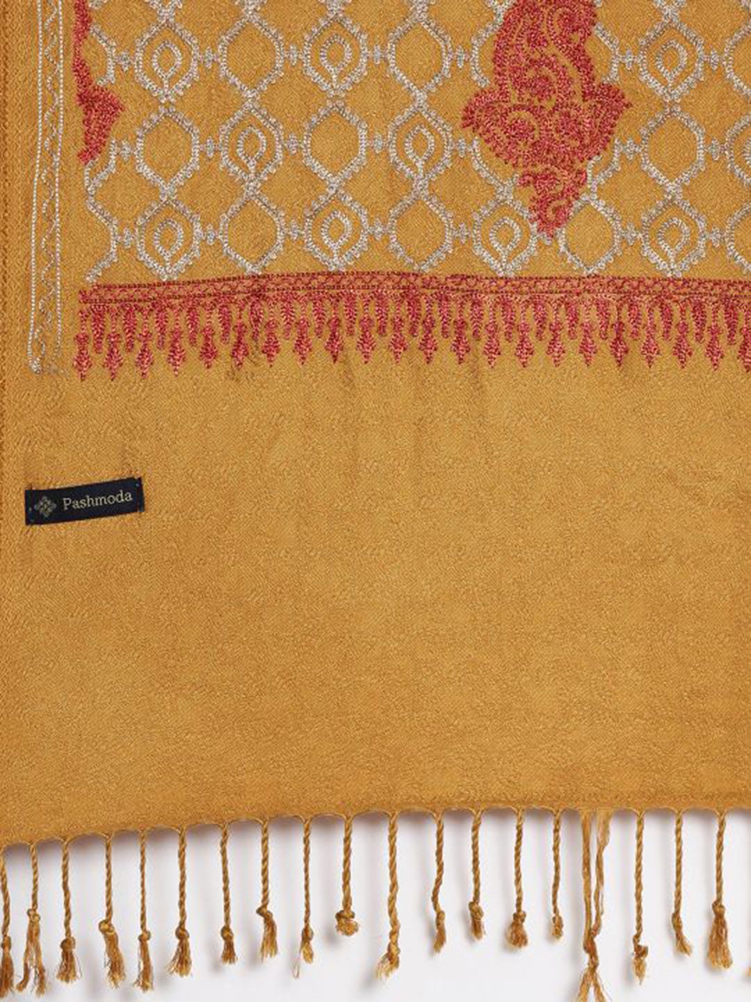 Dhiyona PA Women Mustard-Yellow Embroidered Shawl
