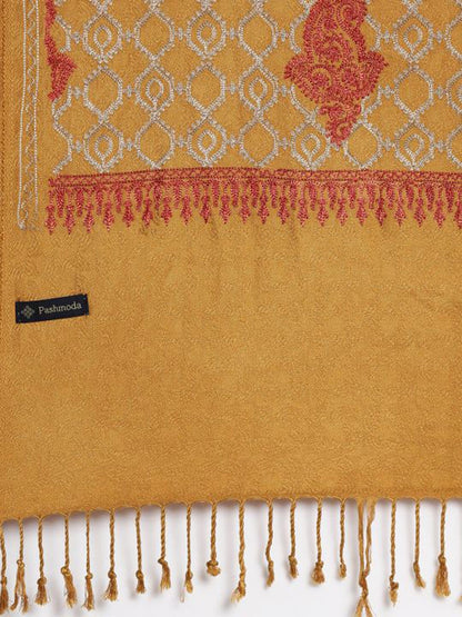 Dhiyona PA Women Mustard-Yellow Embroidered Shawl