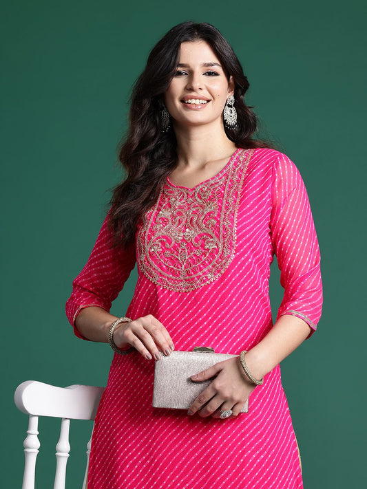 Dhiyona IE Leheriya Printed Indie Printed Georgette Kurta