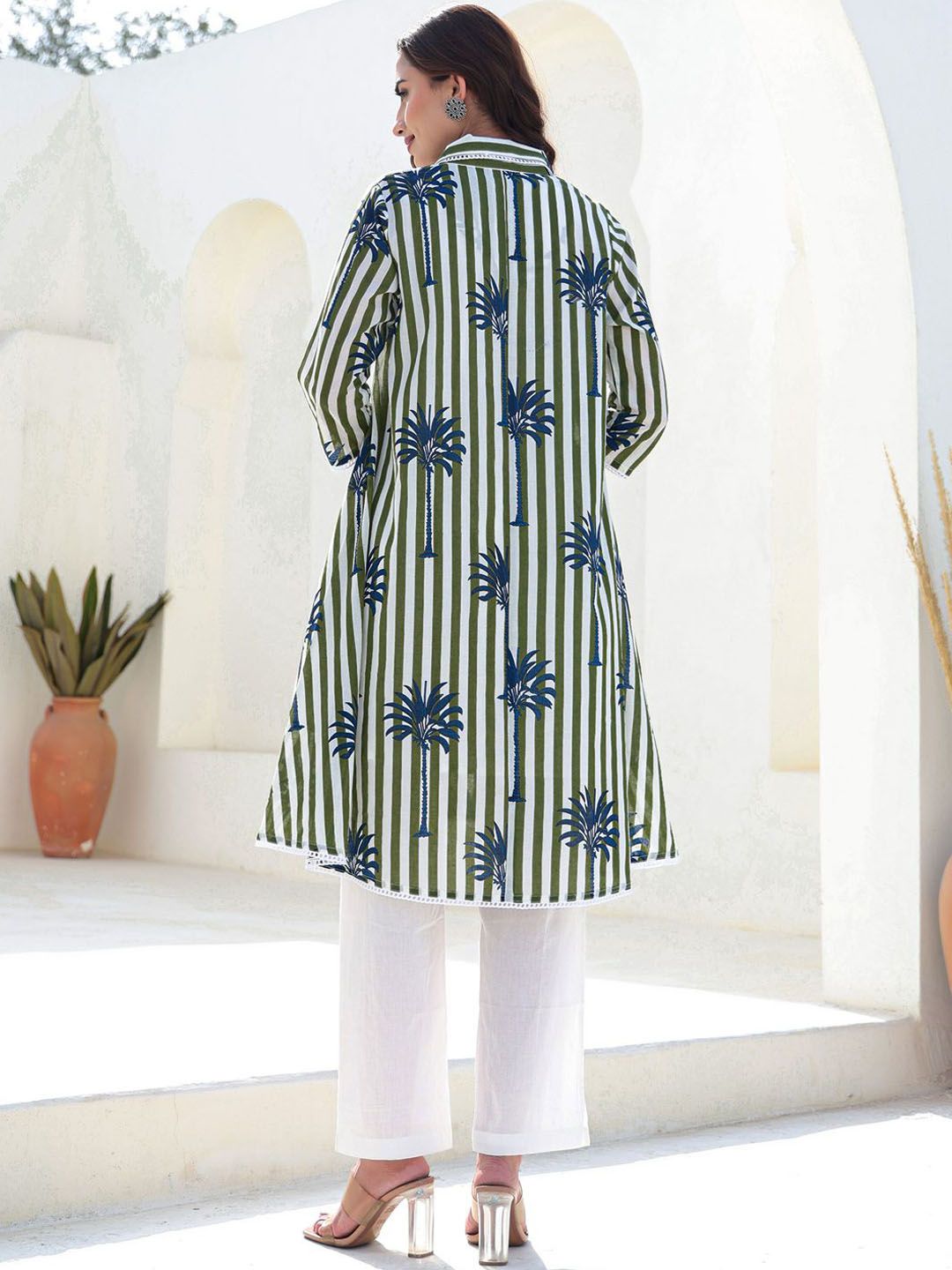 Dhiyona IE Printed Pure Cotton A-Line Tunic & Trousers Co-Ord Set