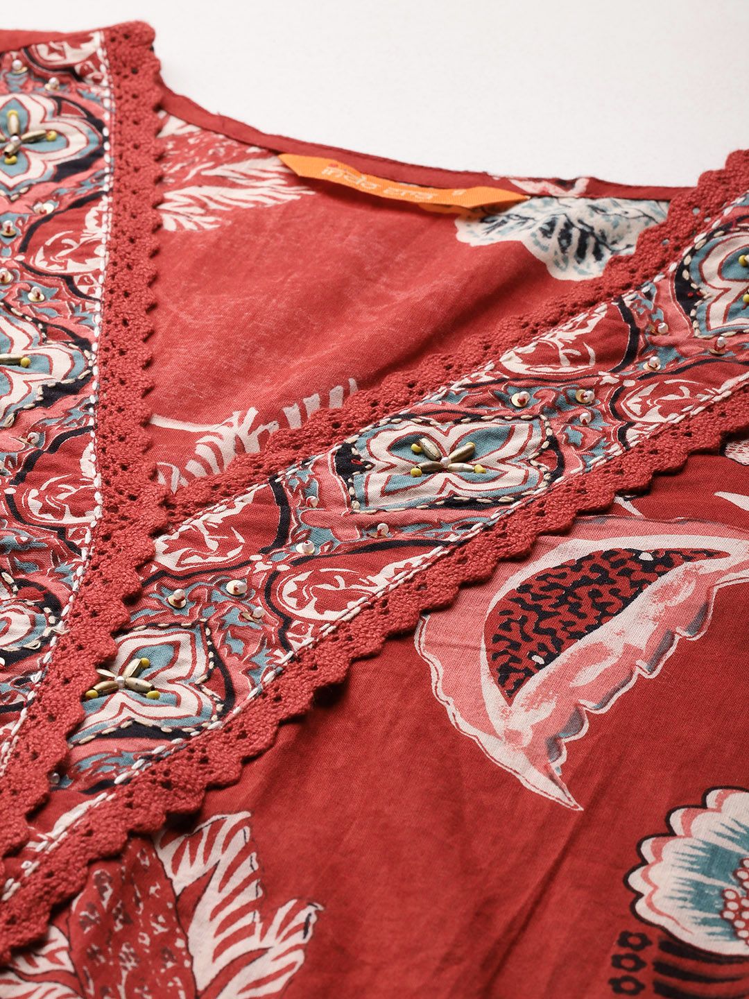 Floral Printed Sequinned Pure Cotton Kurta With Trousers & Dupatta