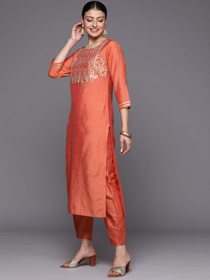 Dhiyona VA Women'sEthnic Motifs Zari Embroidered Sequinned Yoke Design Kurta With Trousers & Dupatta