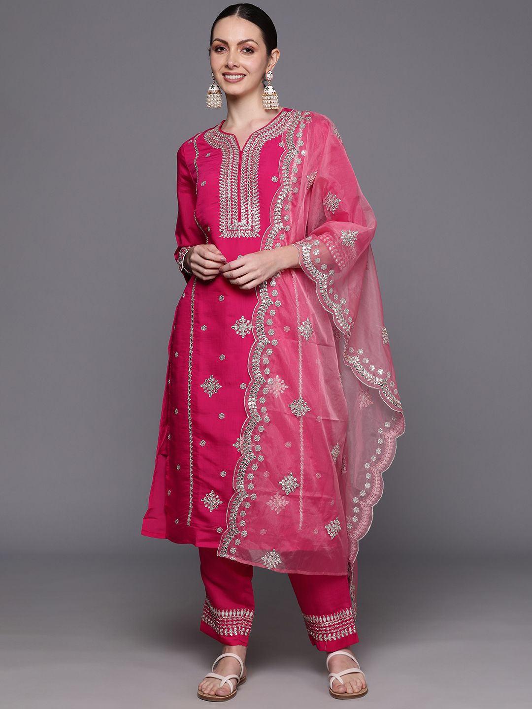 Dhiyona IE Ethnic Motifs Embroidered Panelled Gotta Patti Kurta with Trousers & With Dupatta