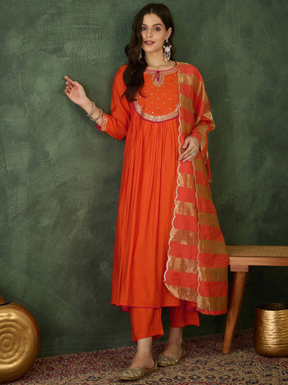 Dhiyona KA Women Embroidered A-Line Kurta Set