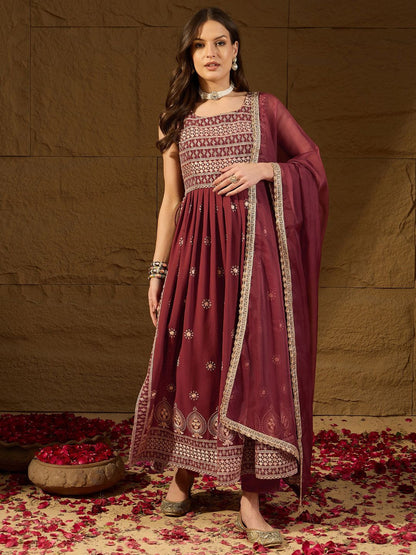 Dhiyona PD Women Floral Embroidered A-Line Kurta With Trouser And Dupatta