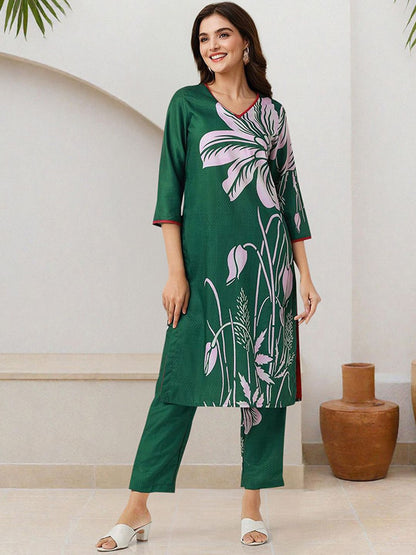 Dhiyona IS Women's Women Printed Regular Kurta with Trousers