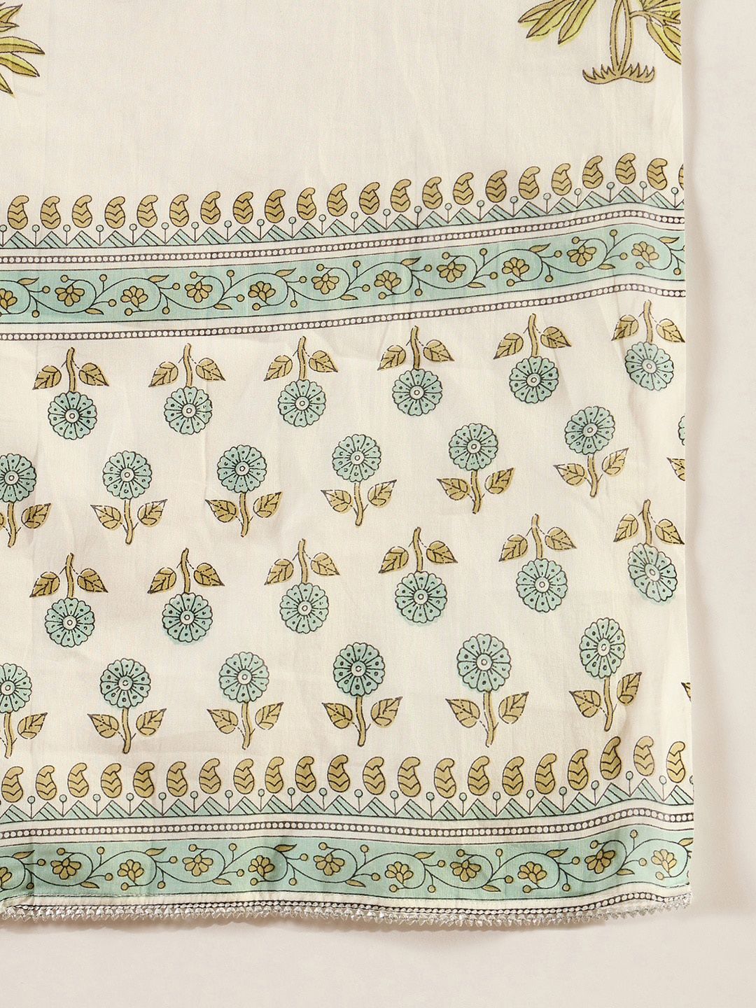 Floral Printed Empire Sequinned Pure Cotton A-Line Kurta With Trousers & Dupatta